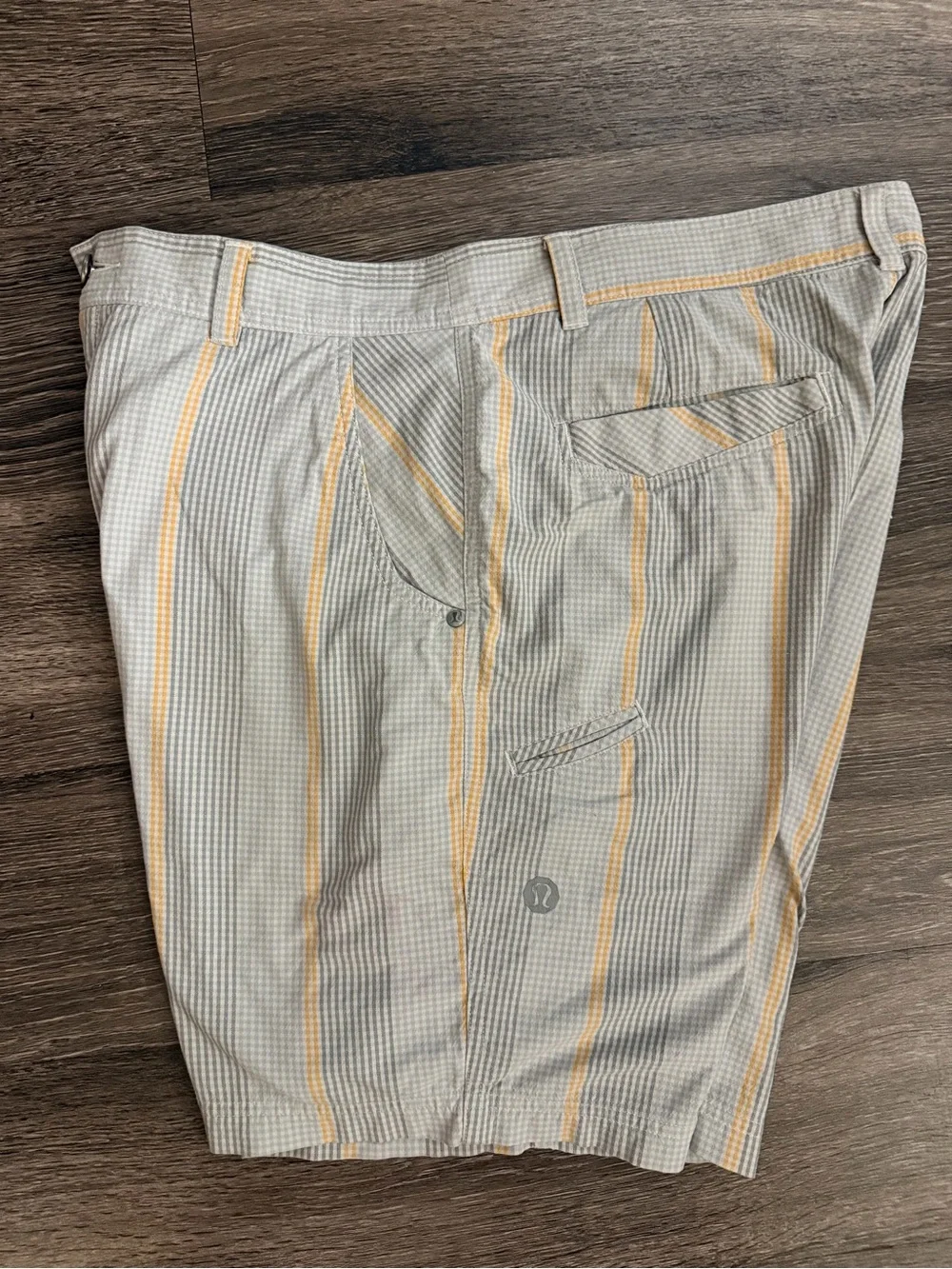 lululemon athletica Men's Light Gray-Blue Shorts with Yellow Stripes